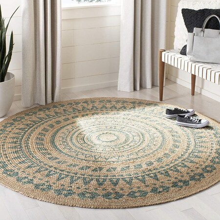 Safavieh Hand-Woven 4 x 4 ft. Natural Fiber Coastal RugAqua & Natural Round NF802A-4R